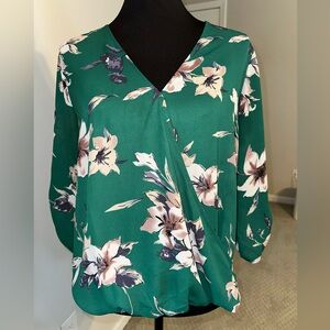 West Kei Green Wrap Blouse with 3/4 Sleeves